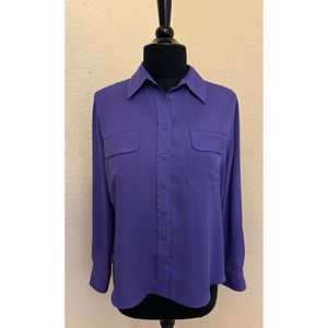 Investments Petites Long Sleeve Button Up Purple Collared Shirt - Sz PM